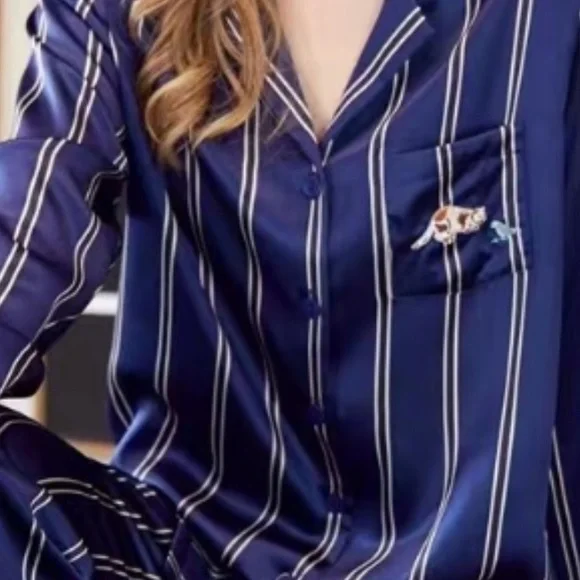 Blue Striped Satin Pajama Top - Picture 2 of 4